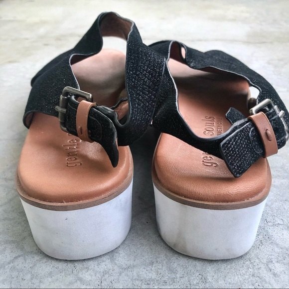 Gentle Souls Sandals Comfort Flatform Platform Black Leather Shimmer Open Toe 10 - Picture 6 of 9